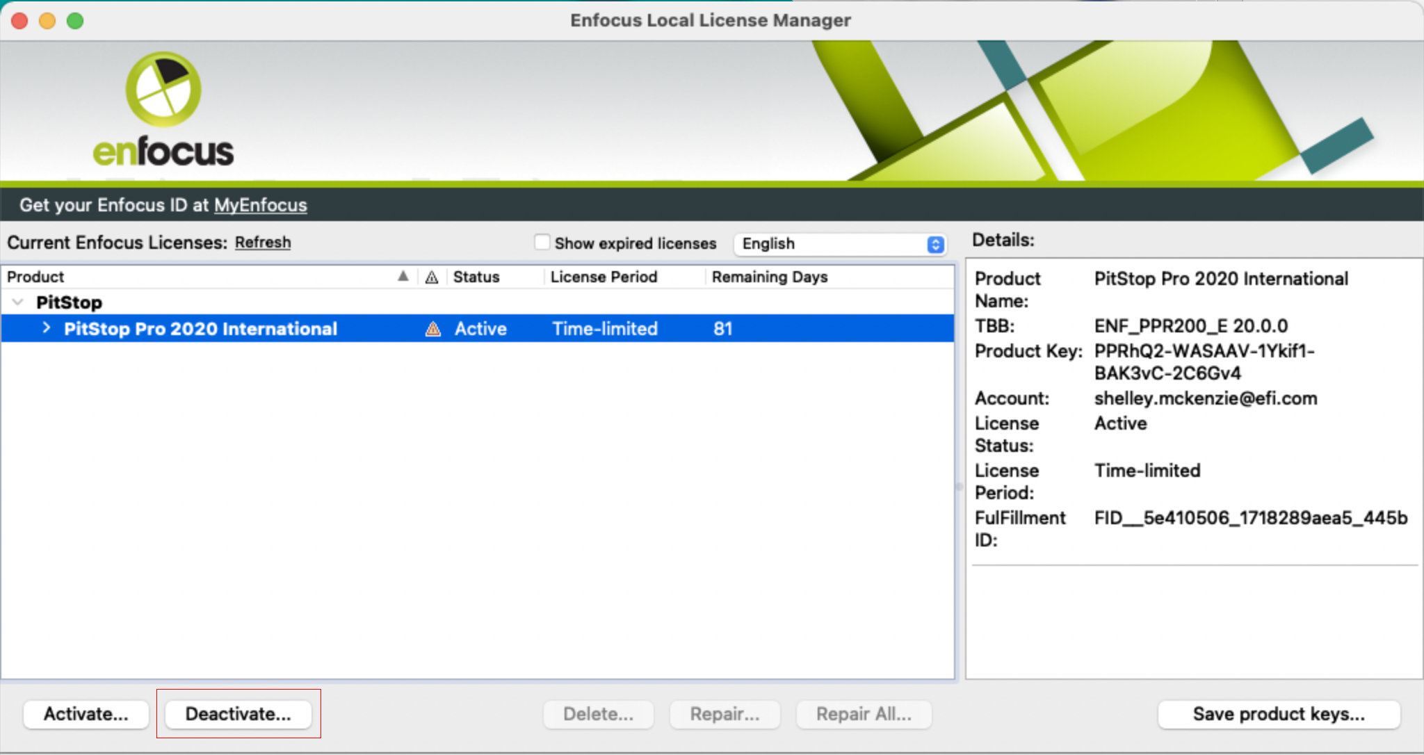 How can I deactivate and move my Enfocus Pitstop Pro plugin license