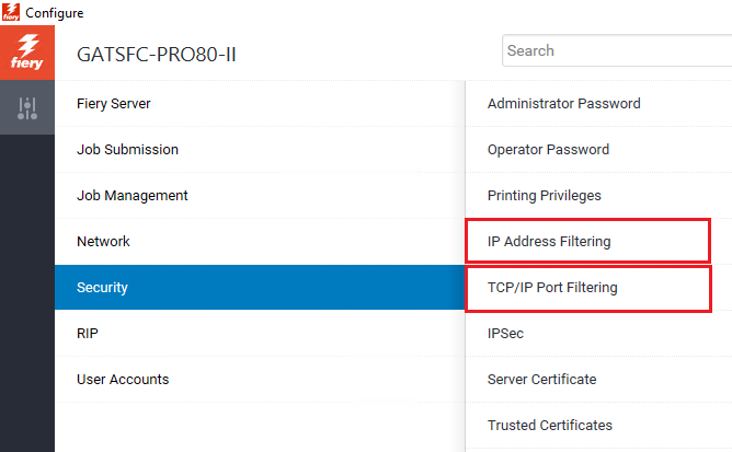 How to check Fiery IP or port filtering