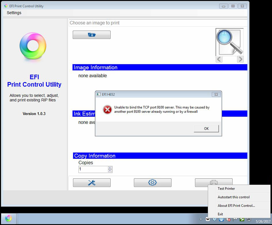 Wide Format Unable to bind the TCP port 9100 server