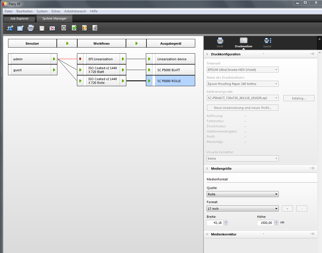 Unable to select a new output profile under Output Device Media