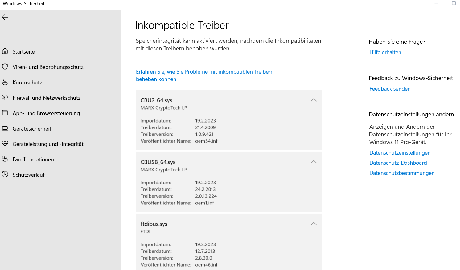 ftdibus sys incompatible driver windows 11