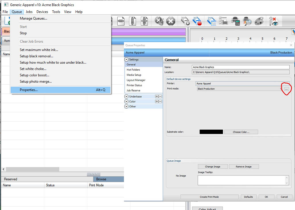 Filtering print modes within a queue
