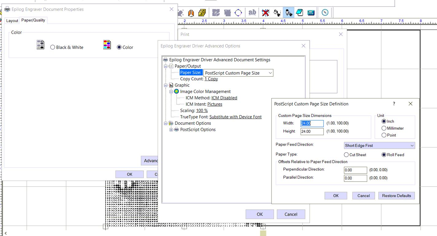 Photo Laser - No objects sent to print to the Epilog Dashboard