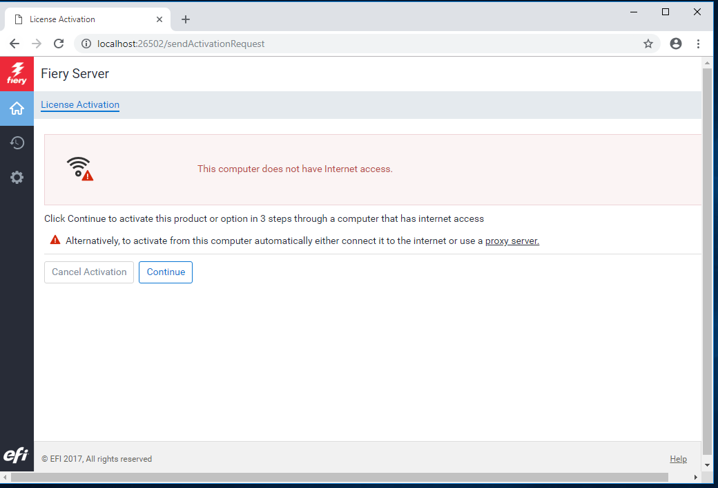 How to activate licenses for Fiery XF without internet connection?