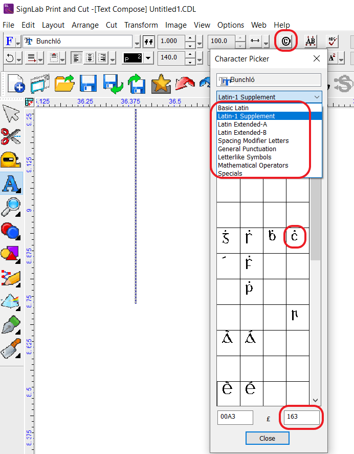 Using the Character Picker © - Signlab, Engravelab, Profilelab