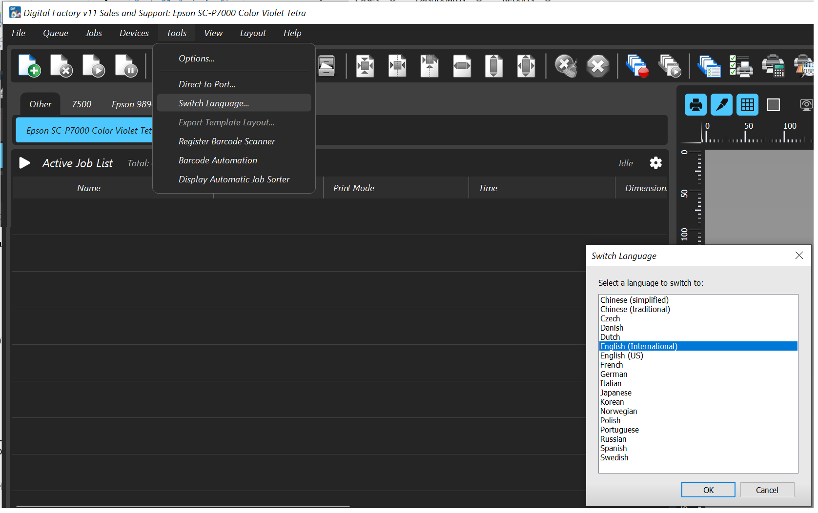 Can the language in Digital factory be localized, changed?