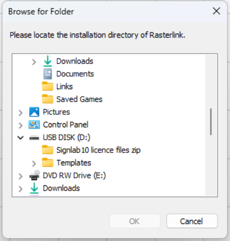 Please locate the installation directory of Rasterlink / Versaworks.