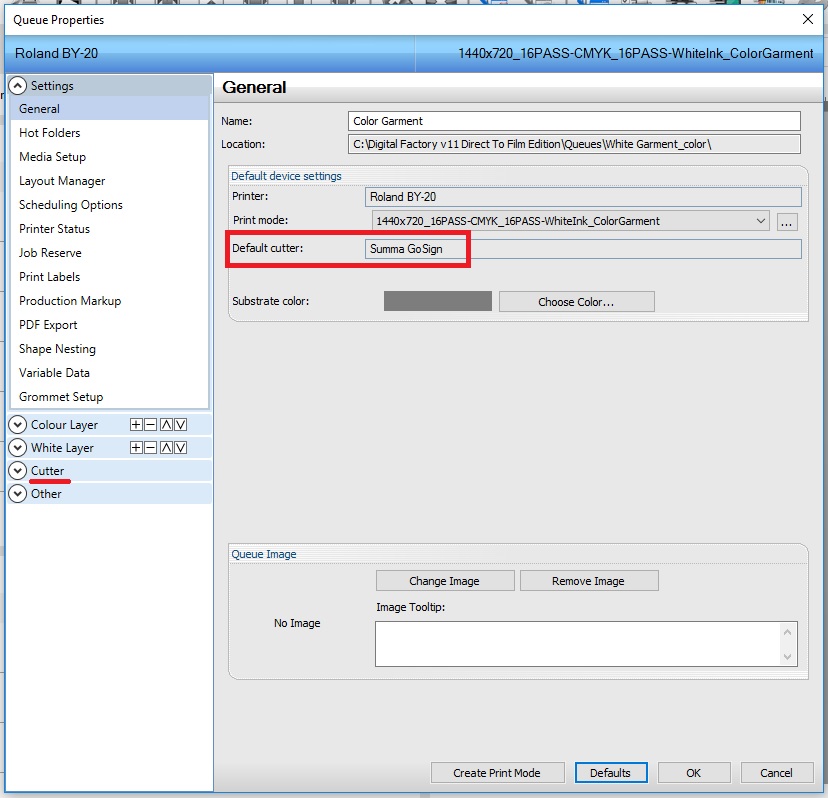 How to setup or change the Default cutter in Digital Factory.