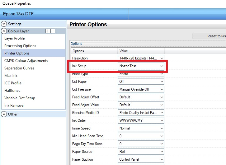 Determining the Actual Ink Order set on a Printer