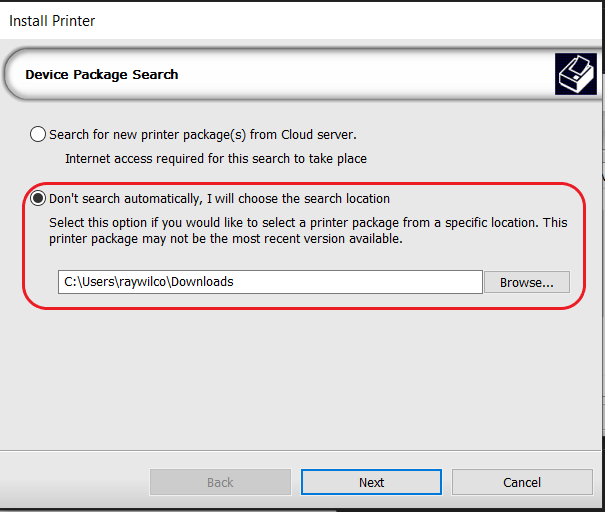 How to install a printer driver manually without internet connection