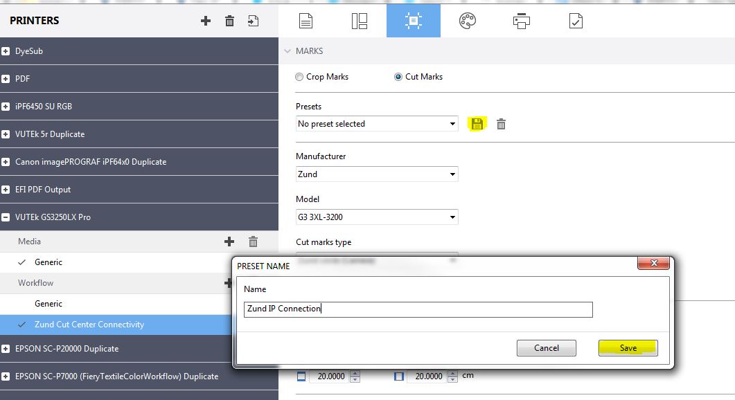 How to setup Fiery XF to connect to ZUND ZCC over IP address.