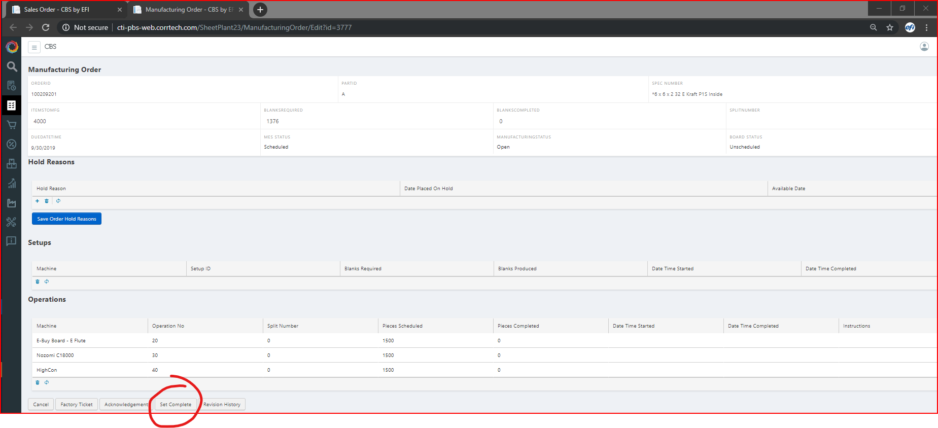 Complete Orders in CBS