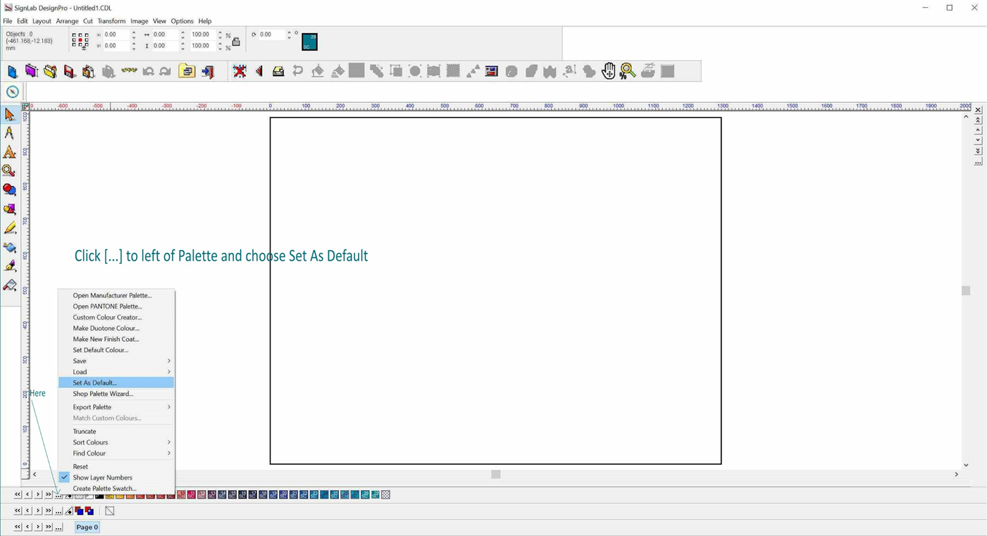Changing the default shop Palette in Signlab