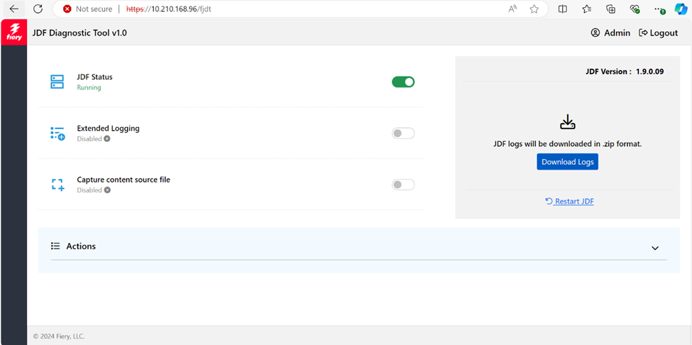 New Fiery JDF version 1.9.0.09 has a useful diagnostic tool