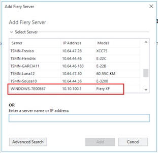 The Fiery XF server has an IP address of 10.10.100.1 and IP printing ...