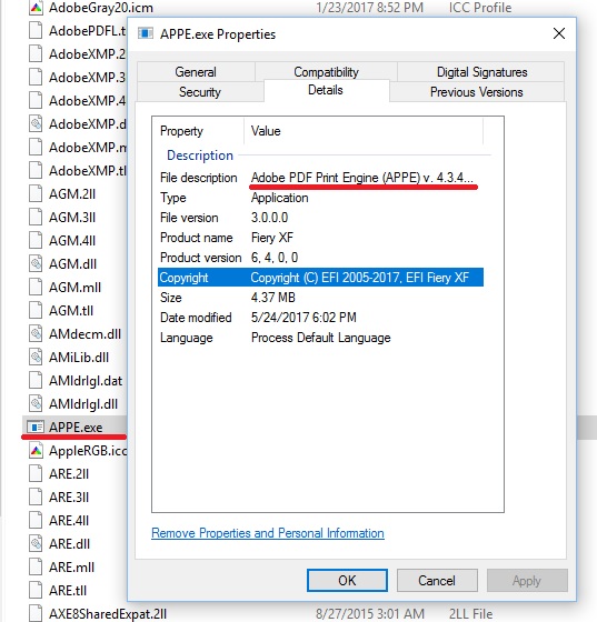 What version of Adobe APPE is used in Fiery XF 6.4
