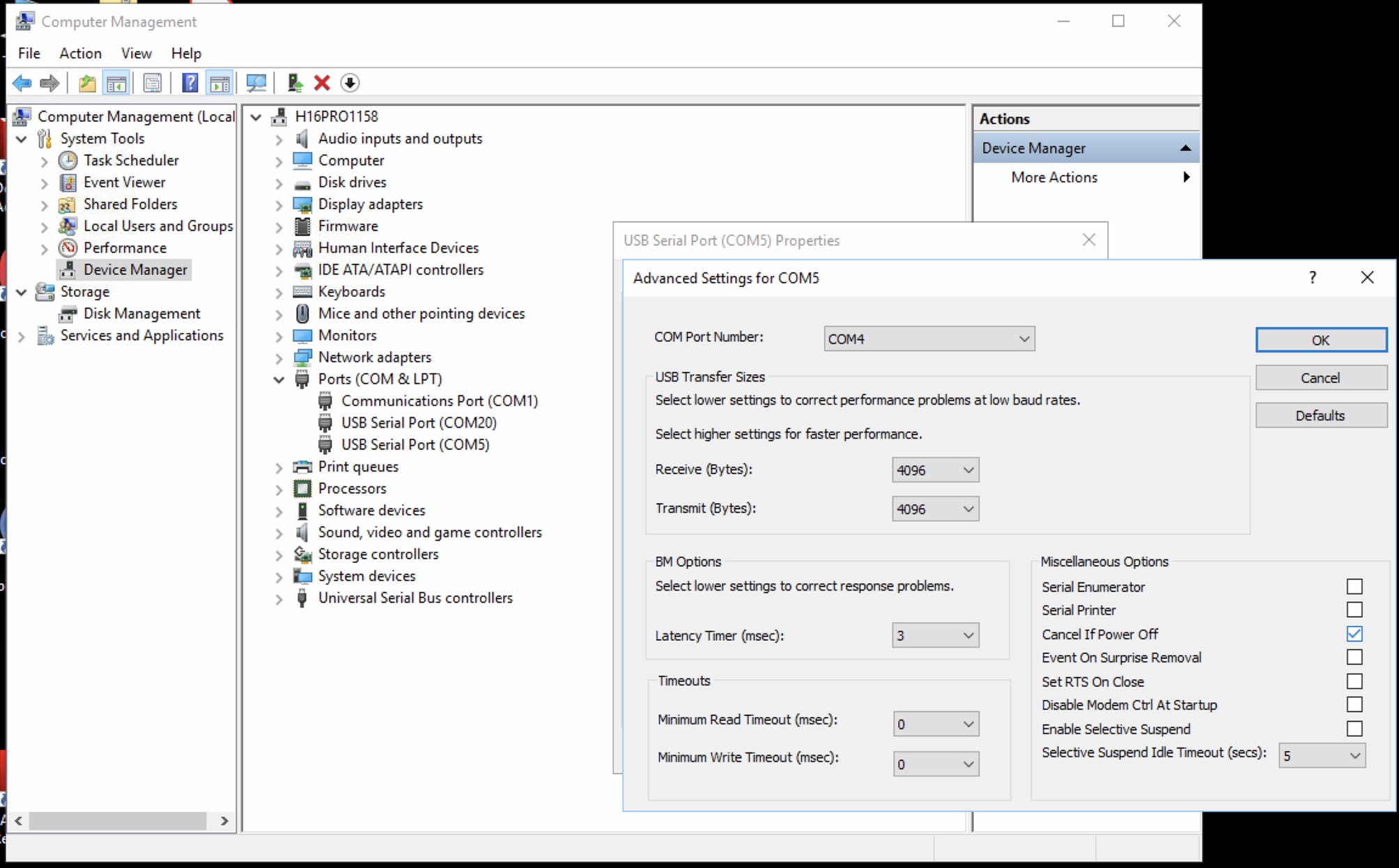 Change the PLC to PC communication COM port