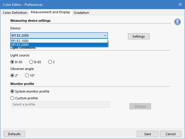 What measuring devices are supported in Color Editor