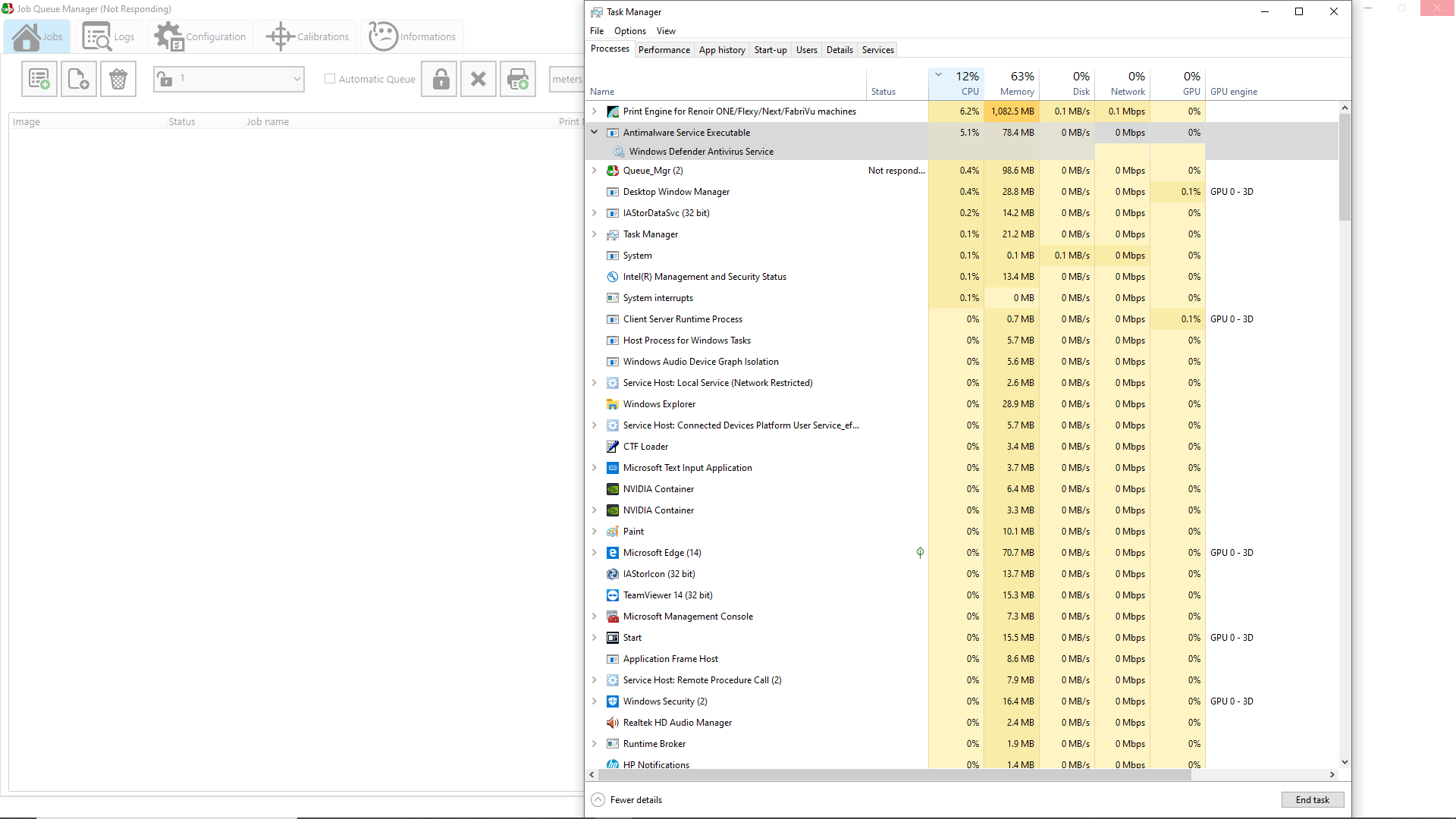 FabriVU Job Queue Manager (JQM) not responding; PC locked up or frozen